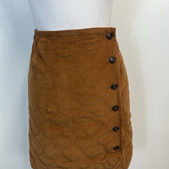 Madewell Brown Quilted Corduroy Button Wrap Skirt Size 14 Boho Short Pockets - Picture 2 of 11